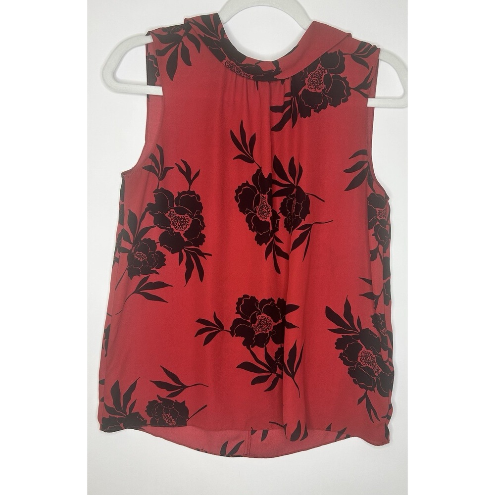 Vince Camuto Red Black Floral High Neck Sleeveless Blouse Tank Top Size S Small